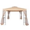 10' x 10' Steel Outdoor Patio /Gazebo /Garden Canopy with Removable Mesh Curtains,Double Tier Roof , & Steel Frame, Beige Top Cloth