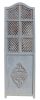 Three Panel Wooden Room Divider with Traditional Carvings and Cutouts; Blue